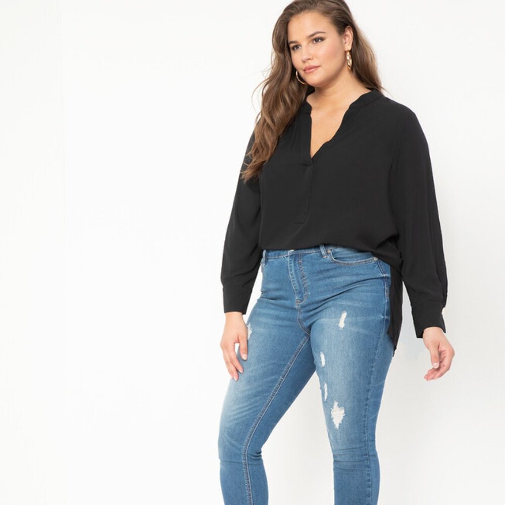NWT ELOQUII Mandarin Collar Tunic Black Size 22